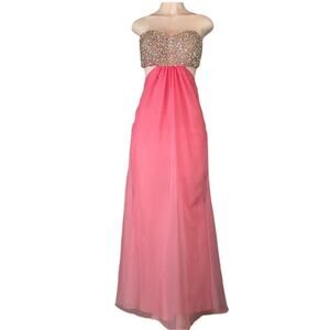 La Femme Strapless Gown Dress Jeweled Beaded Tie Top Pink Chiffon Dress Size 2
